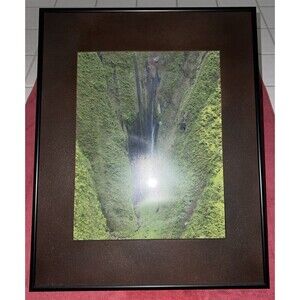 Waterfall, Matted (Brown) and Framed (Black) Art Print 16x20 in